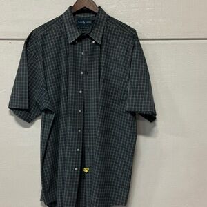 Ralph Lauren Dark Green and Black Windowpane Short-Sleeve Button-Up Shirt